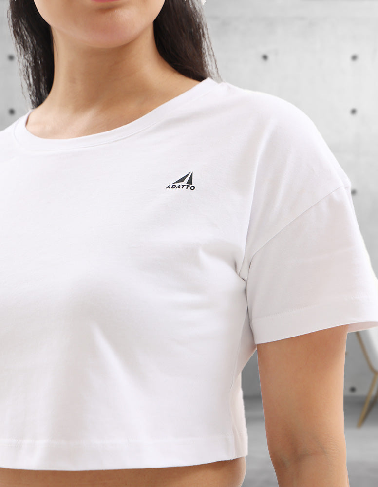 Women White Cotton Crop T-Shirt
