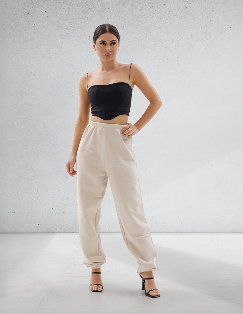 Beige Color Women Baggy Joggers