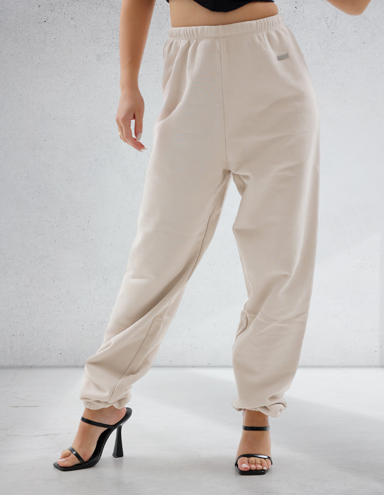 Beige Color Women Baggy Joggers