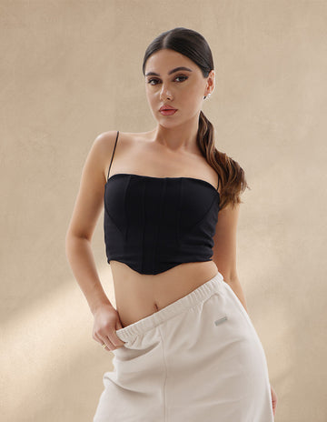 Black Corset Cami Sports Bra for Women