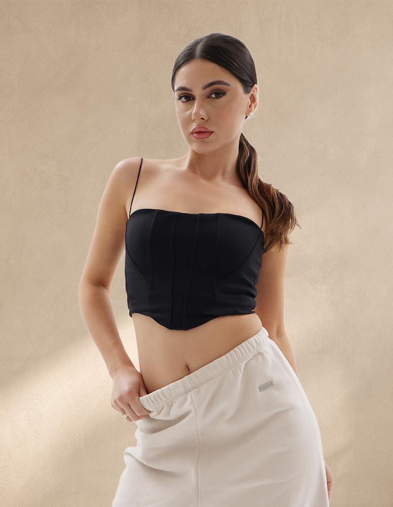 Black Corset Cami Sports Bra for Women