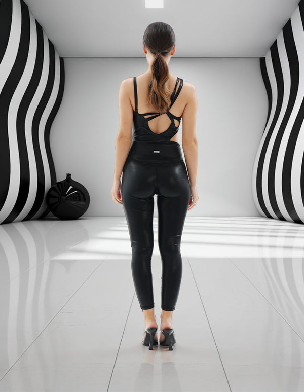 Black Shimmer Cut-Out Jumpsuit