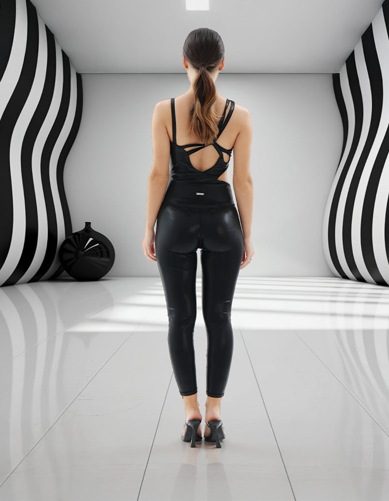 Black Shimmer Cut-Out Jumpsuit