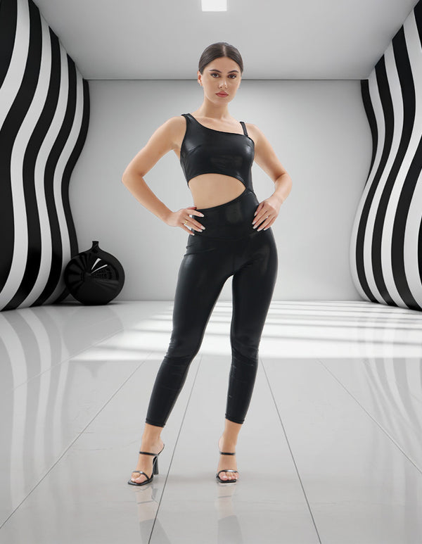 Black Shimmer Cut-Out Jumpsuit
